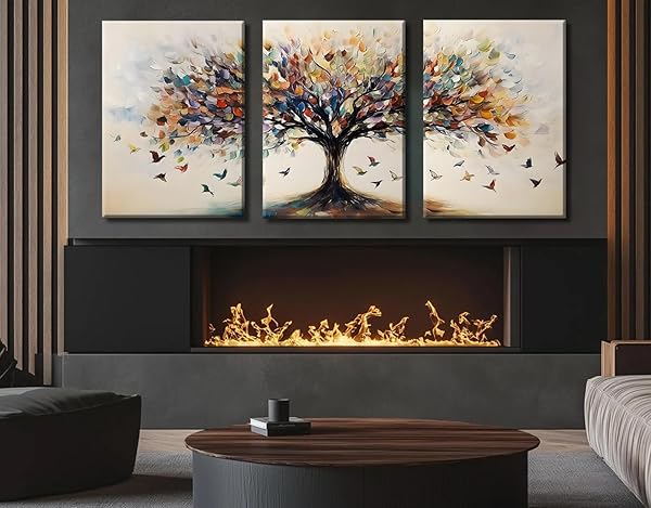 QENUNDME 3PCS TREE OF LIFE CANVAS WALL ART FOR LIVING ROOM WALL DECOR ARTWORK LARGE ABSTRACT COLORFUL BLOOMING TREE PRINTS PICTURES PAINTINGS MODERN TREE POSTER BEDROOM OFFICE HOME DECOR 16X24IN