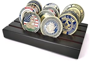 Aomcisi 4 Rows Coin Holder, Military Challenge Coin Display Holder Stand Wooden
