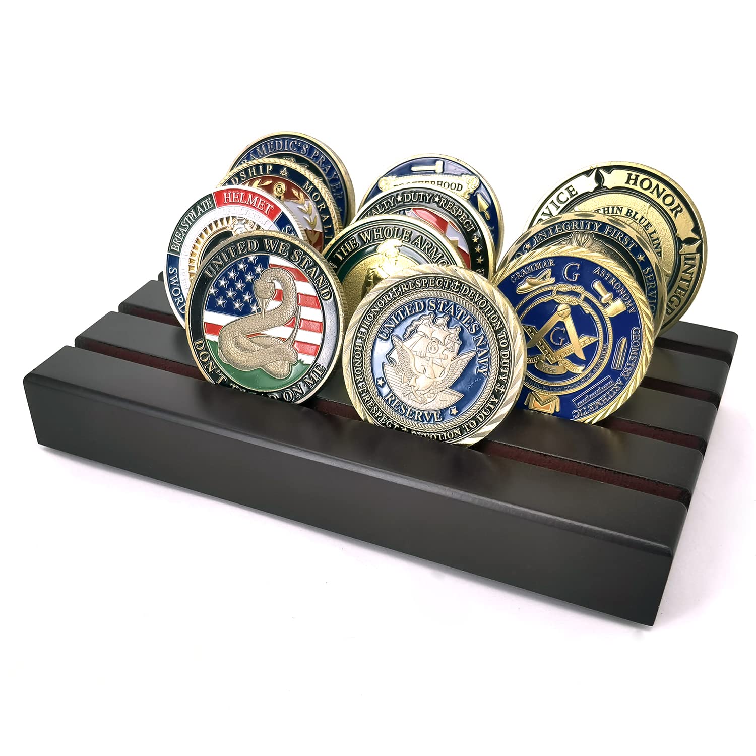 Photo 1 of Aomcisi 4 Rows Coin Holder, Military Challenge Coin Display Holder Stand Wooden