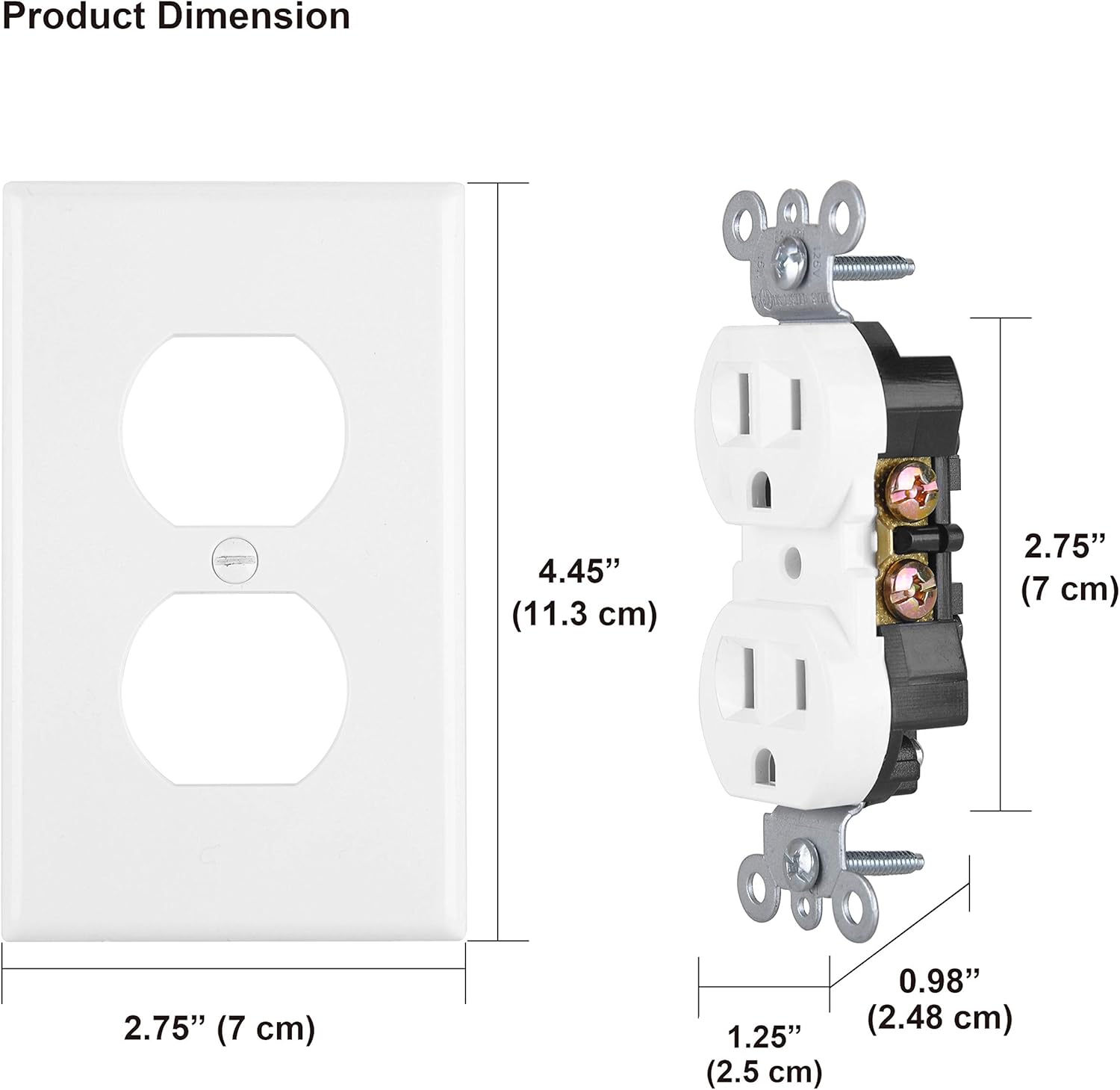 [10 Pack] BESTTEN UL Certified 15A Duplex Receptacle Outlet, 15A/125V/1875W, Commercial Grade, White - - 