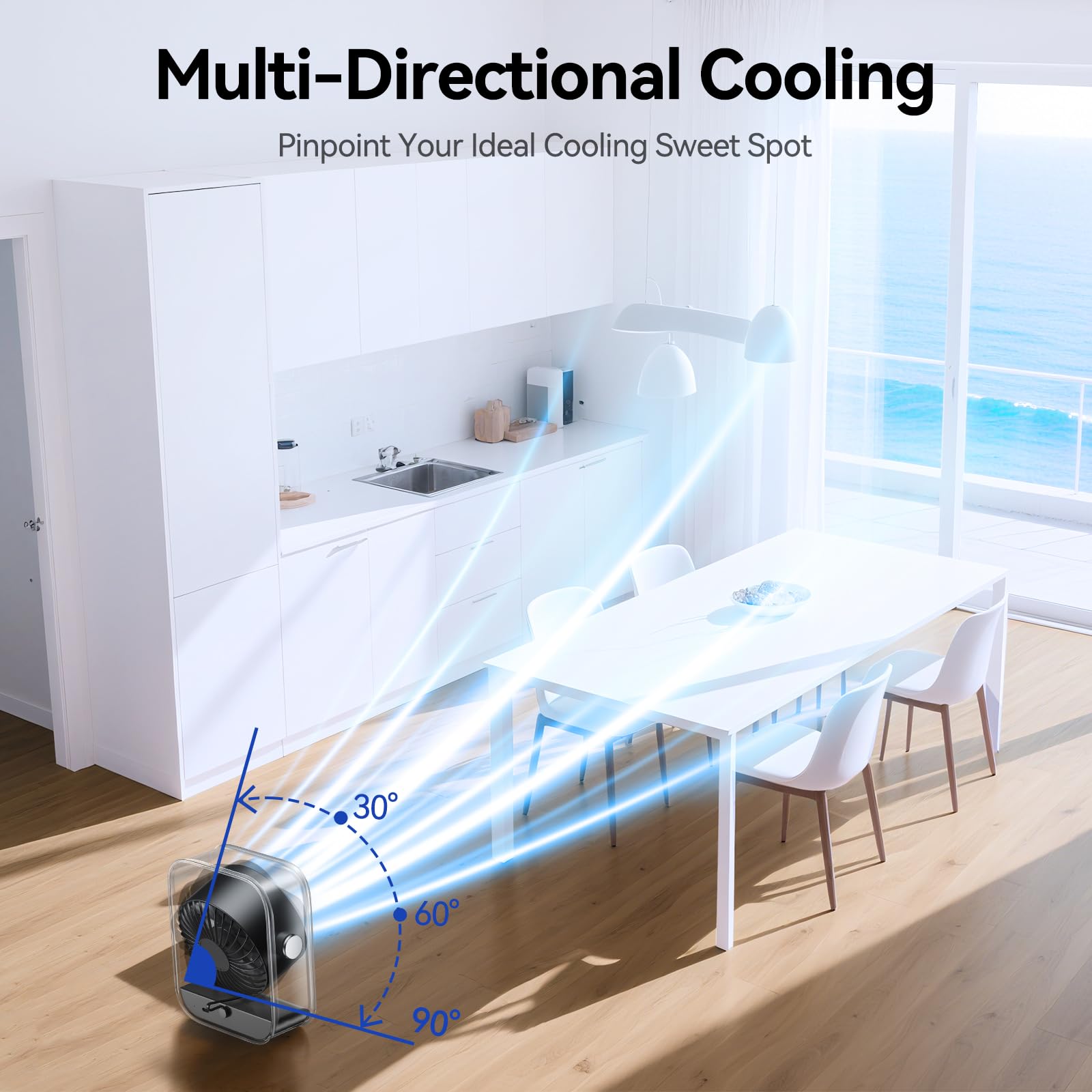 USB Desk Fan, Quiet Table Fan with Turbo Airflow, 100 Speeds, Digital Display, 90° Rotating, Small Rechargeable Battery Desktop Fans for Bedroom Home Office Travel, Black