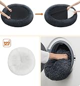 Feandrea Donut Dog Bed 100 cm Dark Grey Soft Plush Removable Cover view 4