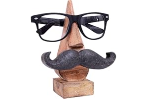 Ajuny Handcrafted Wooden Eyeglass Spectacle Holder - Handmade Mustache Design Eyewear Wood Display Stand, Specs Sunglasses Eyeglasses Goggles Stand Organizer for Office Desk Home Decor Gifts