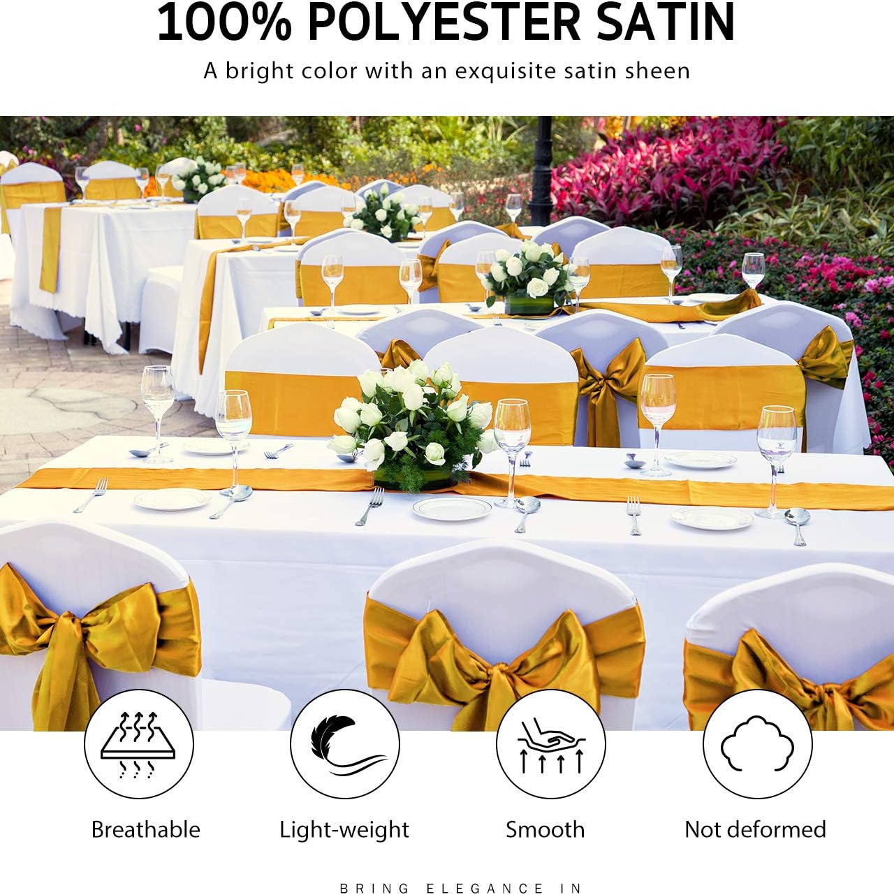Syntus Satin Table Runner, 10 Pack 12 x 108 inch Bright Silk and Smooth Fabric for Wedding, Birthday Parties, Banquet Decoration, Thanksgiving & Christmas, Golden: Home & Kitchen