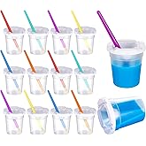 YGAOHF 12 Packs No Spill Paint Cups with Lids for Kids Toddlers, Large Paint Water Cup with 12 Pcs Paint Brushes, Arts and Crafts Supplies