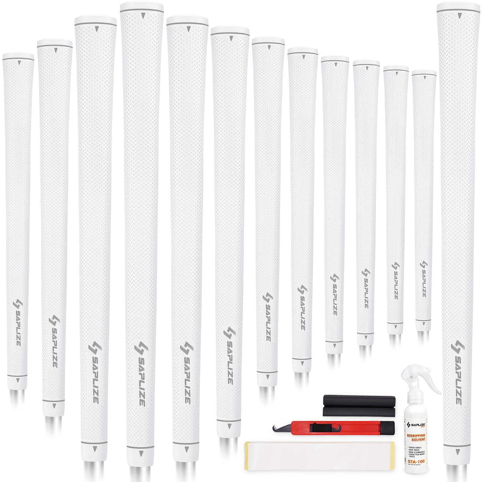 SAPLIZE Women’s Exclusive Golf Grips | Optimized Taper Design | Elegant Solid Color Series | Soft, Comfortable & Shock-Absorbing | Midsize, 13 Pack Golf Club Grip with Regripping Kit, CC02 Series, White Image