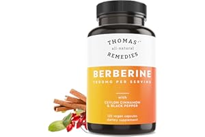 Thomas' all-natural Remedies Berberine 500mg (1000mg Per Serving)- 120 Vegan Capsules- with Ceylon Cinnamon & Black Pepper- Supports Healthy Immune Function & Overall Wellness