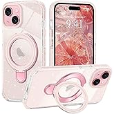 Micoden for iPhone 15 Plus/14 Plus Case,Compatible with Magsafe Built-in Kickstand Cute Glitter Sparkle Clear Ring Stable Stand Shockproof Camera Protection Phone Case for iPhone 15 Plus/14 Plus, Pink