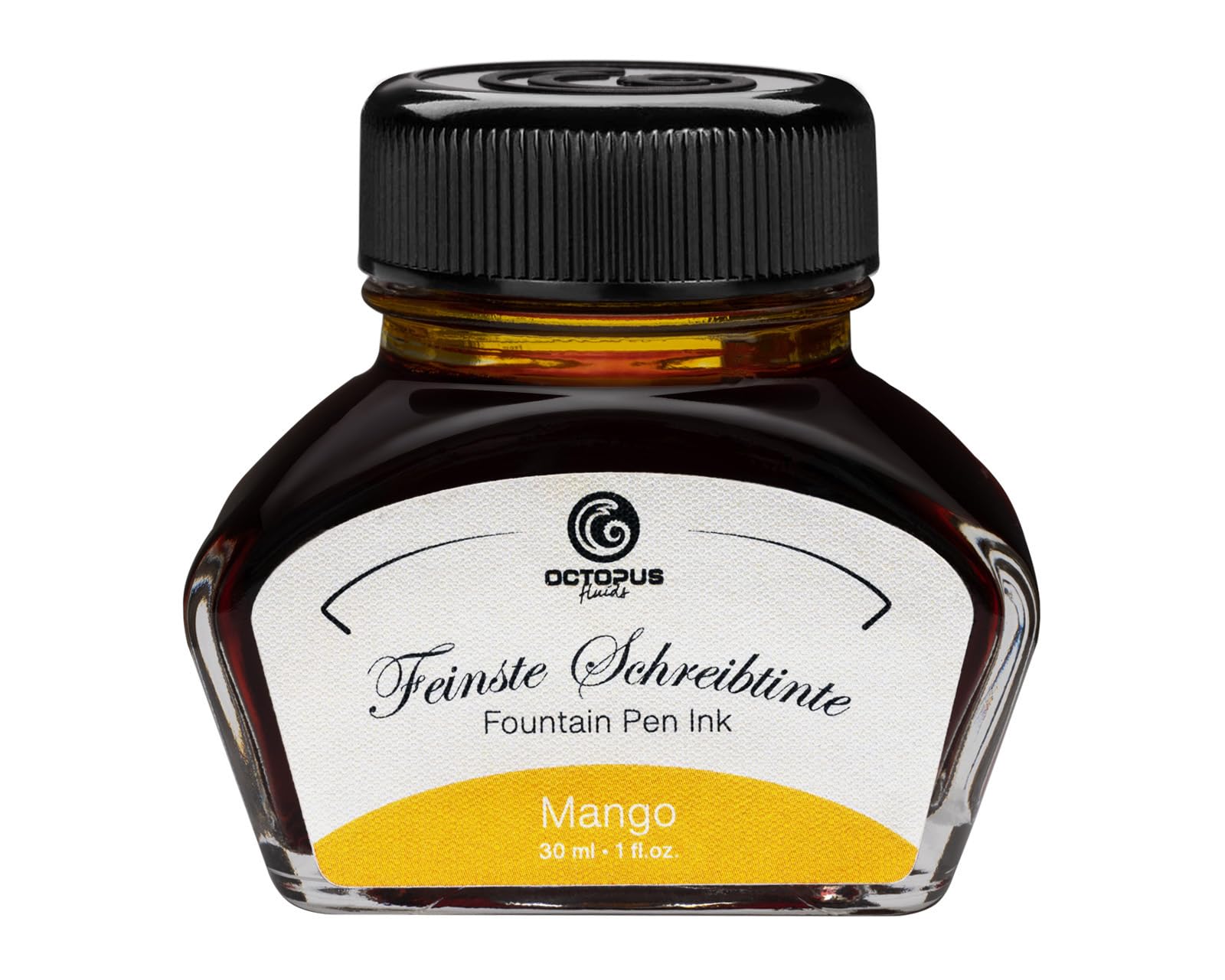 Octopus Fluids Fountain pen ink in ink glass,Writing ink for fountain pen, Fountain pen ink in Mango 30ml, inkpot, Calligraphy Ink