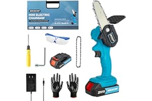 MACXCOIP Mini Chainsaw 4 Inch, Electric Cordless Chainsaw with 1 Batteries & 1 Chains, Handheld Chainsaw Kit for Tree Pruning, Wood Cutting, Branches Shears