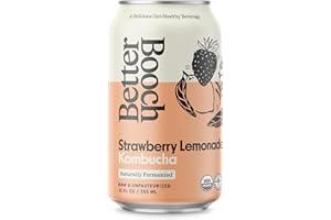 Better Booch Organic Kombucha - Probiotic & Antioxidant Rich Raw Sparkling Tea - Low Sugar, Vegan, Gluten Free - Gut Healthy Active Cultures,12 Fl Oz Cans, 12-Pack (Strawberry Lemonade)