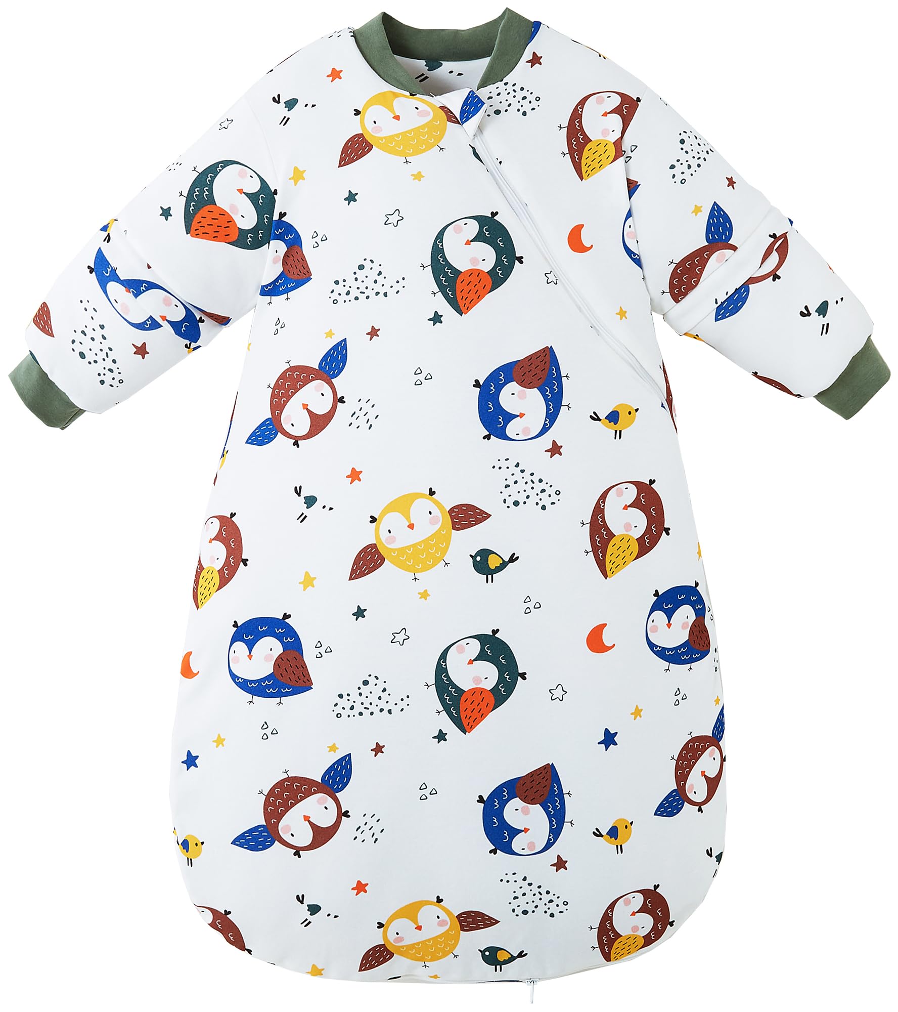 Chilsuessy Baby Sleeping Bag Winter Wearable Blanket Kids Sleeping Bag with Detachable Sleeves Cotton Soft Sleep Bag for Infant Toddler, Colorful Owl/2.5 Tog, 2-4 Years — image 1