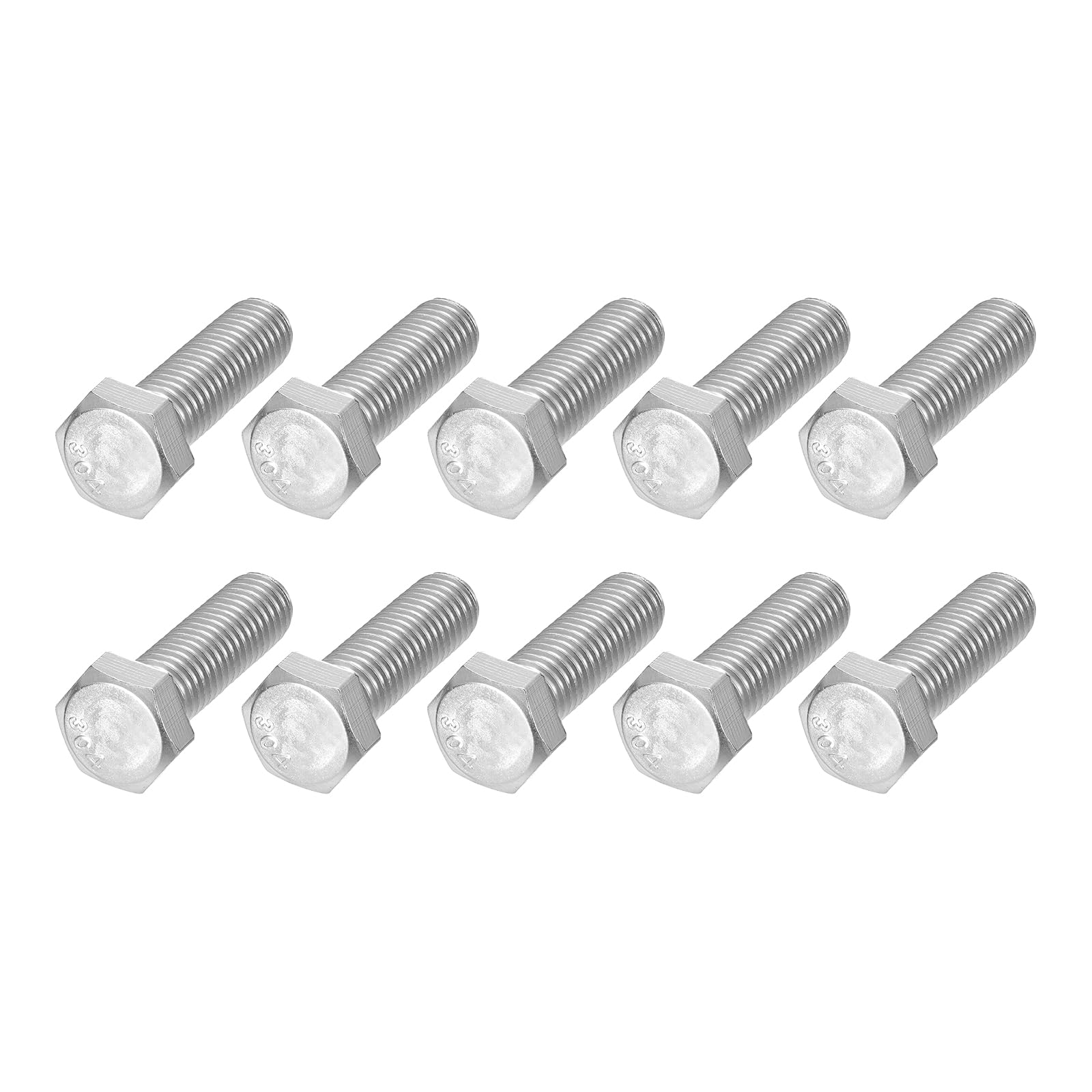 METALLIXITY Hex Head Bolts (1/2-13 x 2") 10Pcs, 304 Stainless Steel 18-8, Fully Threaded, External Hex Drive, Plain Finish, Hex Head Screw Bolt, Silver โ image 1