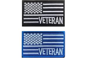 Antrix 2 Packs Tactical American Veteran Flag Patch Hook & Loop Embroidery Military Veteran Pride Emblem Patch for Veteran Clothes Hat Bags Backpack Vest Uniform - Veteran 2
