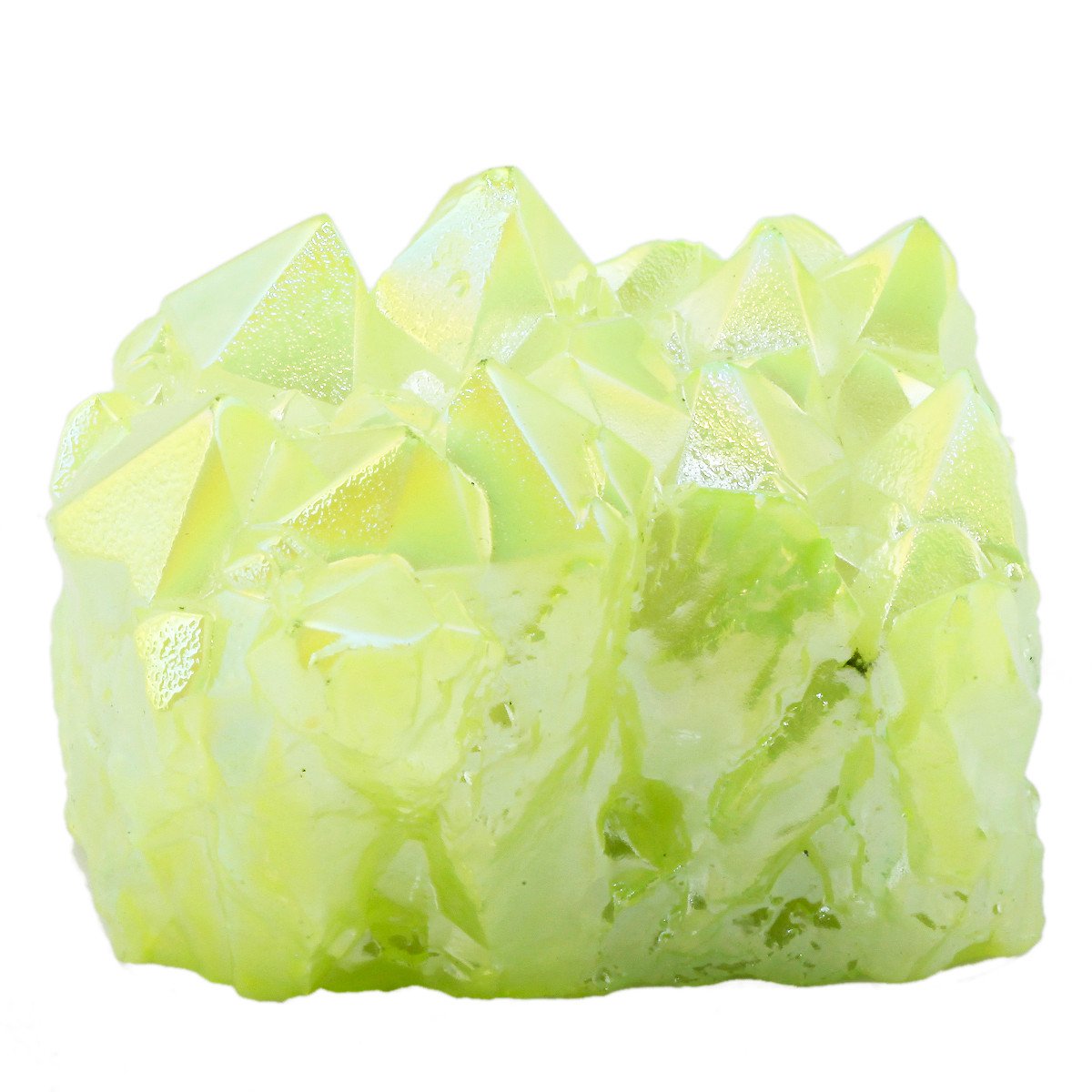 Shanxing Fluorescent Green Titanium Coated Quartz Crystal Cluster Stone, Clear Quartz Reiki Healing Crystal and Gemstone Gift Rock Mineral Green Crystal Stone Ornament Party Cake Decor Pocket Stone