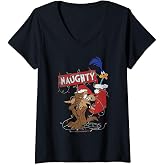 Looney Tunes Christmas Road Runner &amp; Wile E. Coyote Naughty V-Neck T-Shirt