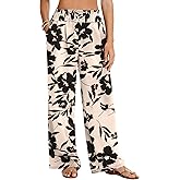 LOMON Palazzo Pants for Women Casual Wide Leg Flowy Pants Beach Vacation Clothes Elastic Waist Boho Trousers with Pockets