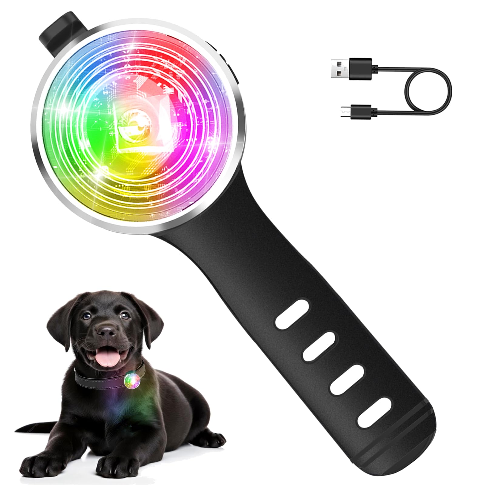 Tubasion Dog Light for Night Walking, Upgraded 8 Modes Rechargeable Dog Collar Lights for Nighttime Clip On, IP66 Waterproof and Silicone Band Safety Light for Pet Collars(1-Pack)