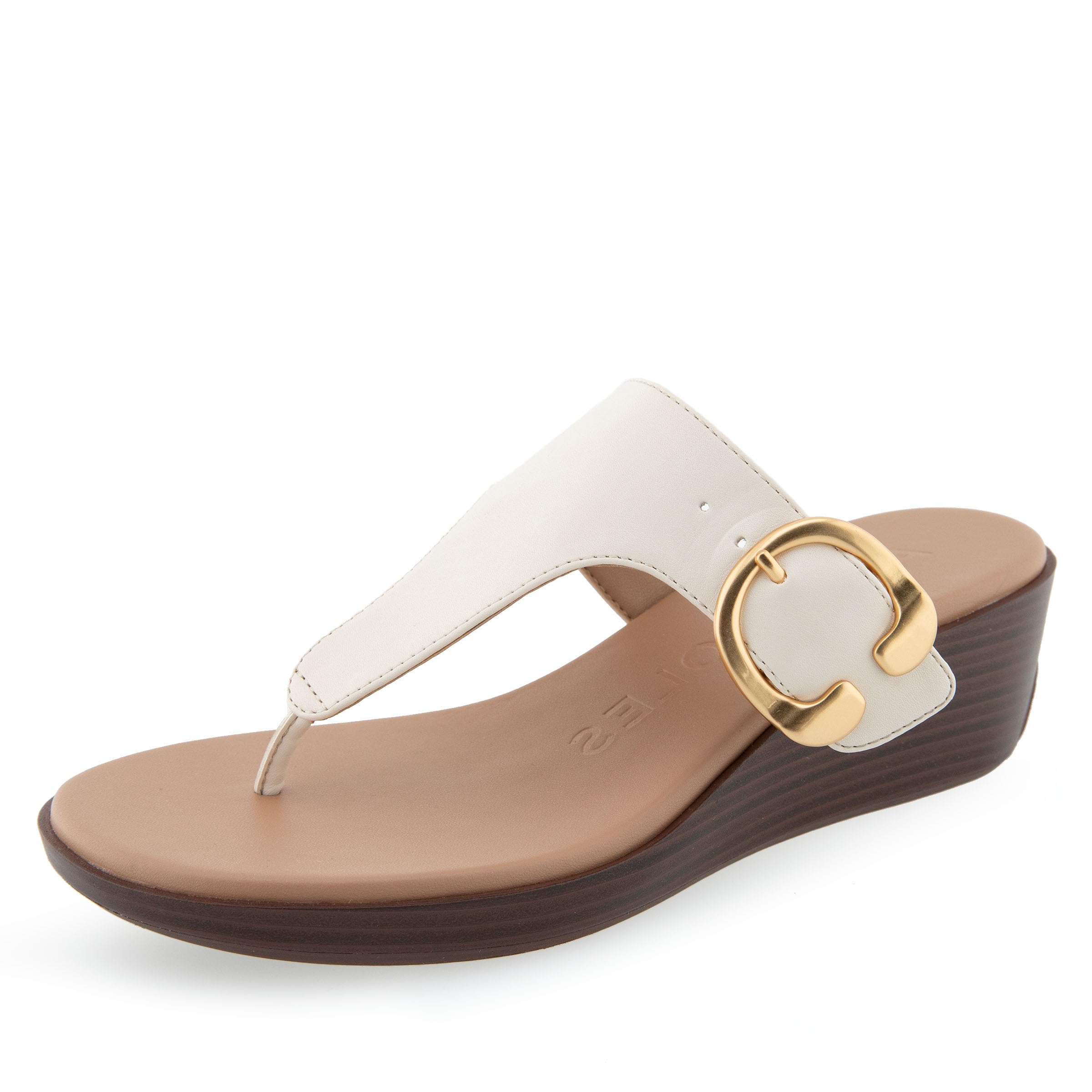 Aerosoles Women’s IZOLA Wedge Thong Sandal, Eggnog PU Leather, 5.5M