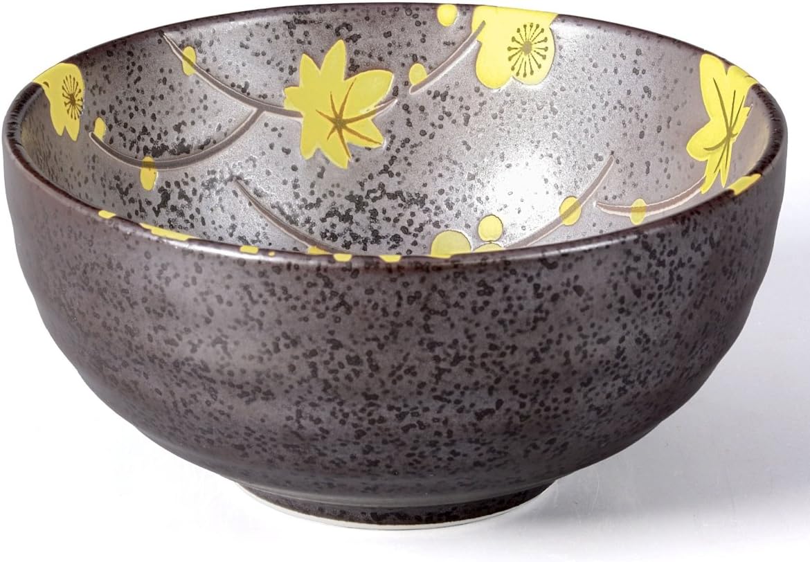 Matcha Bowl, tea Cup, 300 ml, charcoal and yellow floral design by Aricola®