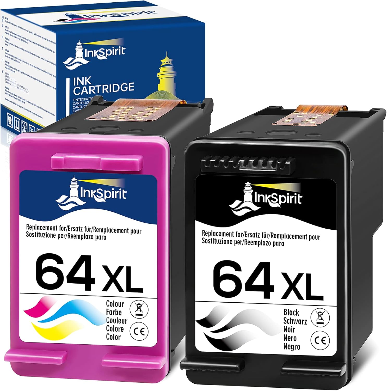 InkSpirit Remanufactured Ink Cartridge Replacement for HP 64 64XL 64 XL (1 Black + 1 Color Combo ) for Envy Photo 7855 6222 7800 7858 7155 6255 6252 7158 7164 7120 7130 Tango X Smart Home Wireless
