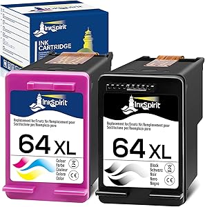 InkSpirit Remanufactured Ink Cartridge Replacement for HP 64 64XL 64 XL (1 Black + 1 Color Combo ) for Envy Photo 7855 6222 7800 7858 7155 6255 6252 7158 7164 7120 7130 Tango X Smart Home Wireless