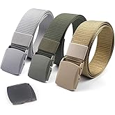 Coobbar 3-Pack Nylon Canvas Belt Plastic Buckle Belt Travel Adjustable Nylon Web Slide Belt