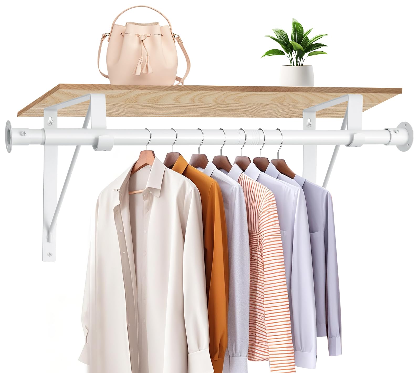 Photo 1 of Anndason Closet Rod, 16 to 75 Inch Clothes Rods Heavy Duty Adjustable Clothes Rods for Hanging Clothes and Heavy Duty Clothes Rod Bracket Closet Rod Support (White)