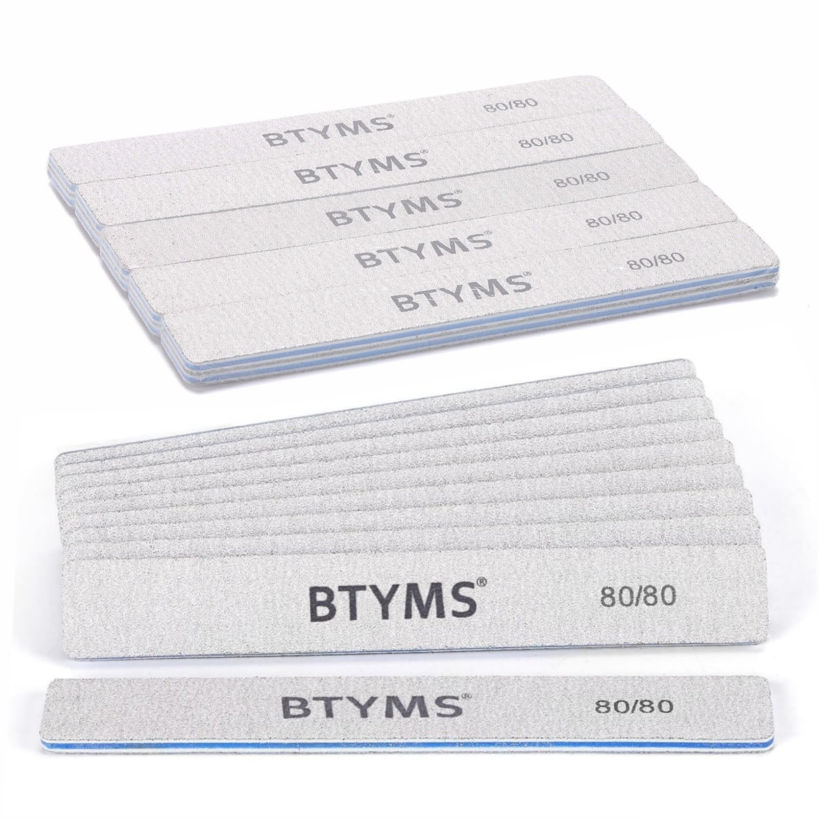 Photo 1 of 10 Count 80/80 Grit Rectangle Nail Files for Acrylic Nails, Reusable Buffering Files Double Sided Emery Boards for Nails