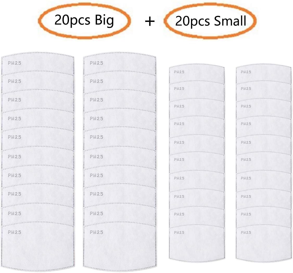 PM2.5 Activated Carbon Filter Mouth Mask Filters Breathing Insert Protective Mask Filter for Men Women,Anti Pollution Washable Cotton for Children Outdoor Activities (20pcs Big+20pcs Small)