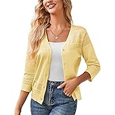 GRACE KARIN Women's 2025 Cropped Cardigan 3/4 Sleeve Lightweight Crochet Shrug Hollowed-Out Knit Sweater Tops