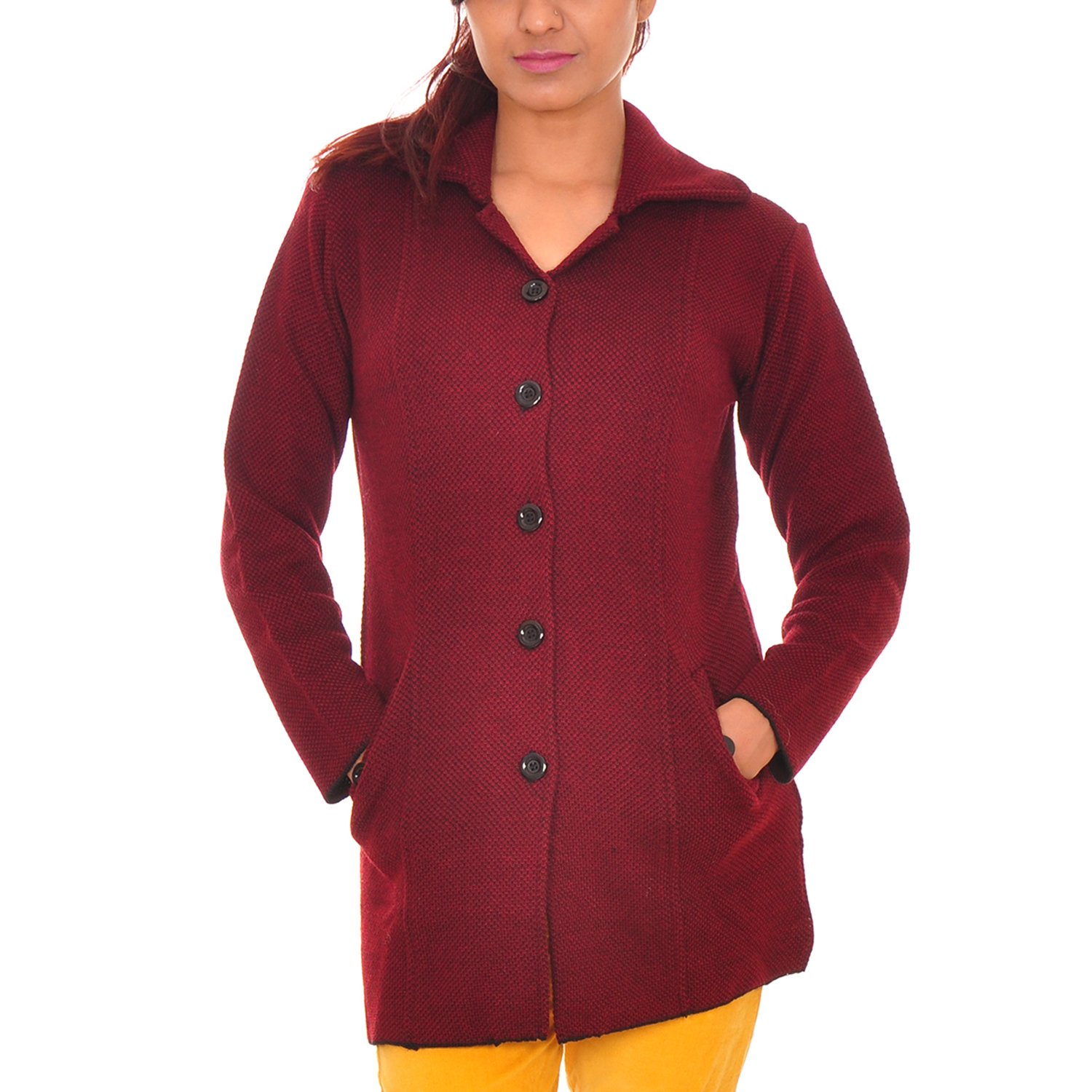 montrex maroon long coat for women