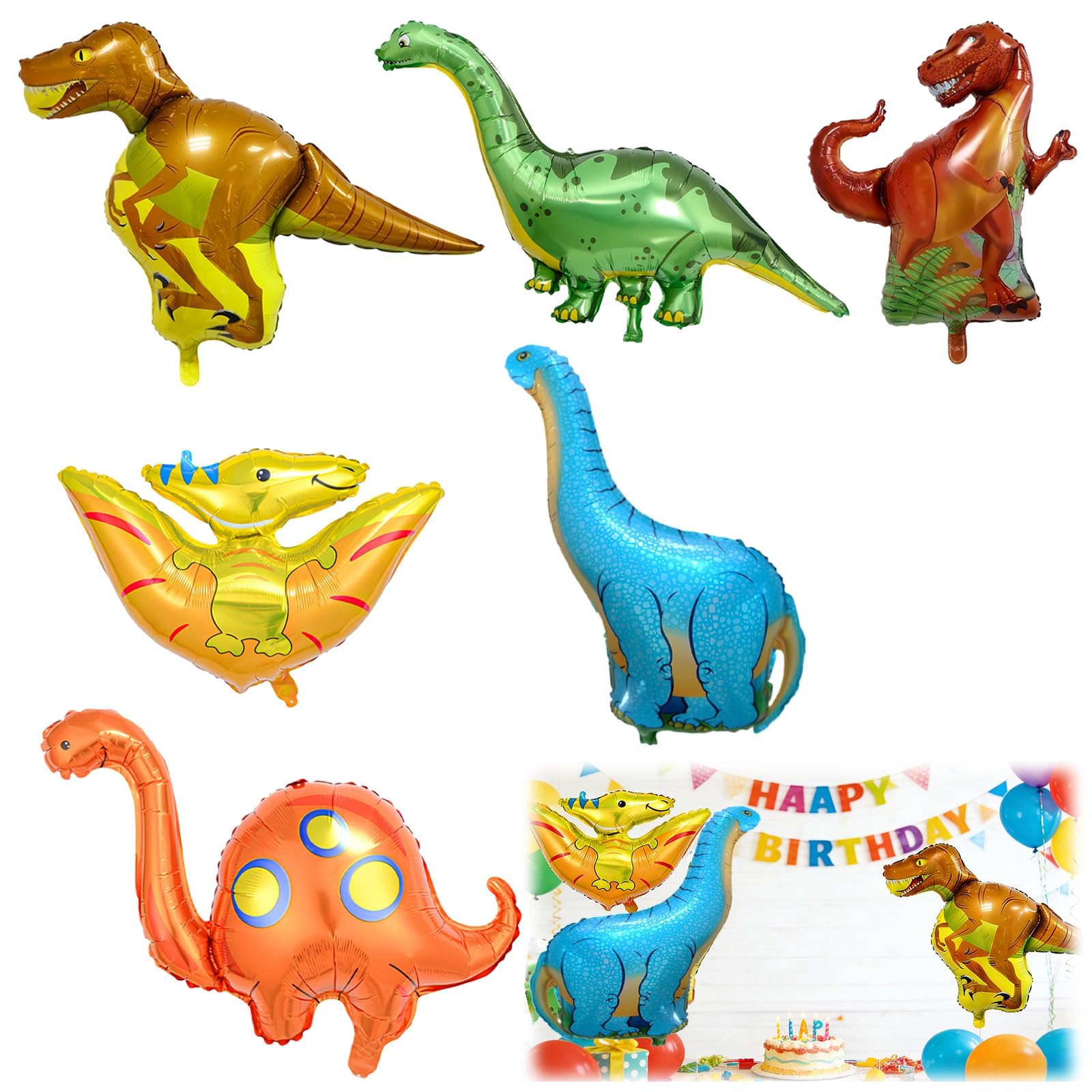 6 PCS Dinosaur Balloons, Large Inflatable Dinosaur Birthday Decorations, Dinosaurs Party Decorations Jungle Theme Partys Balloon Kit Decoration for Party Balloons Decoration