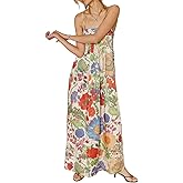 Women Floral Printed Y2k Halter Maxi Dress Boho Spaghetti Strap Backless Sundress Summer Flowy Sleeveless Long Dress