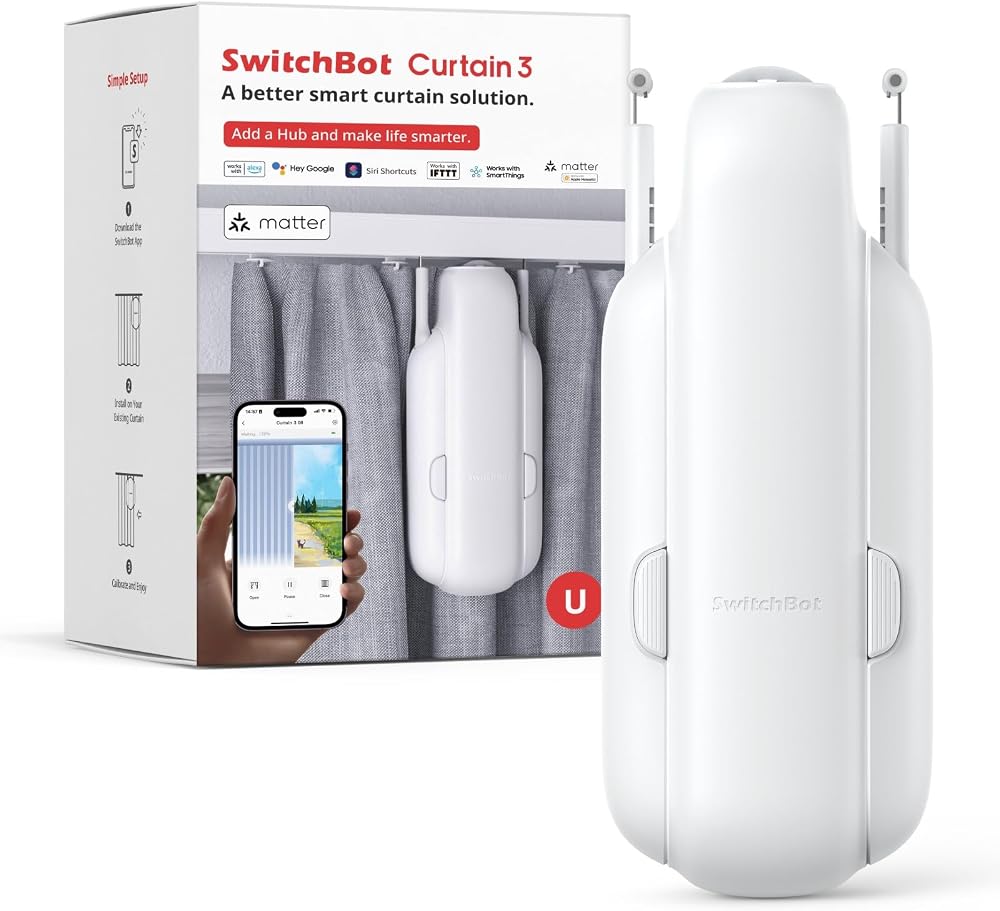 SwitchBot Smart Curtain Opener Curtain 3 U Rail Bluetooth App Timer Hub