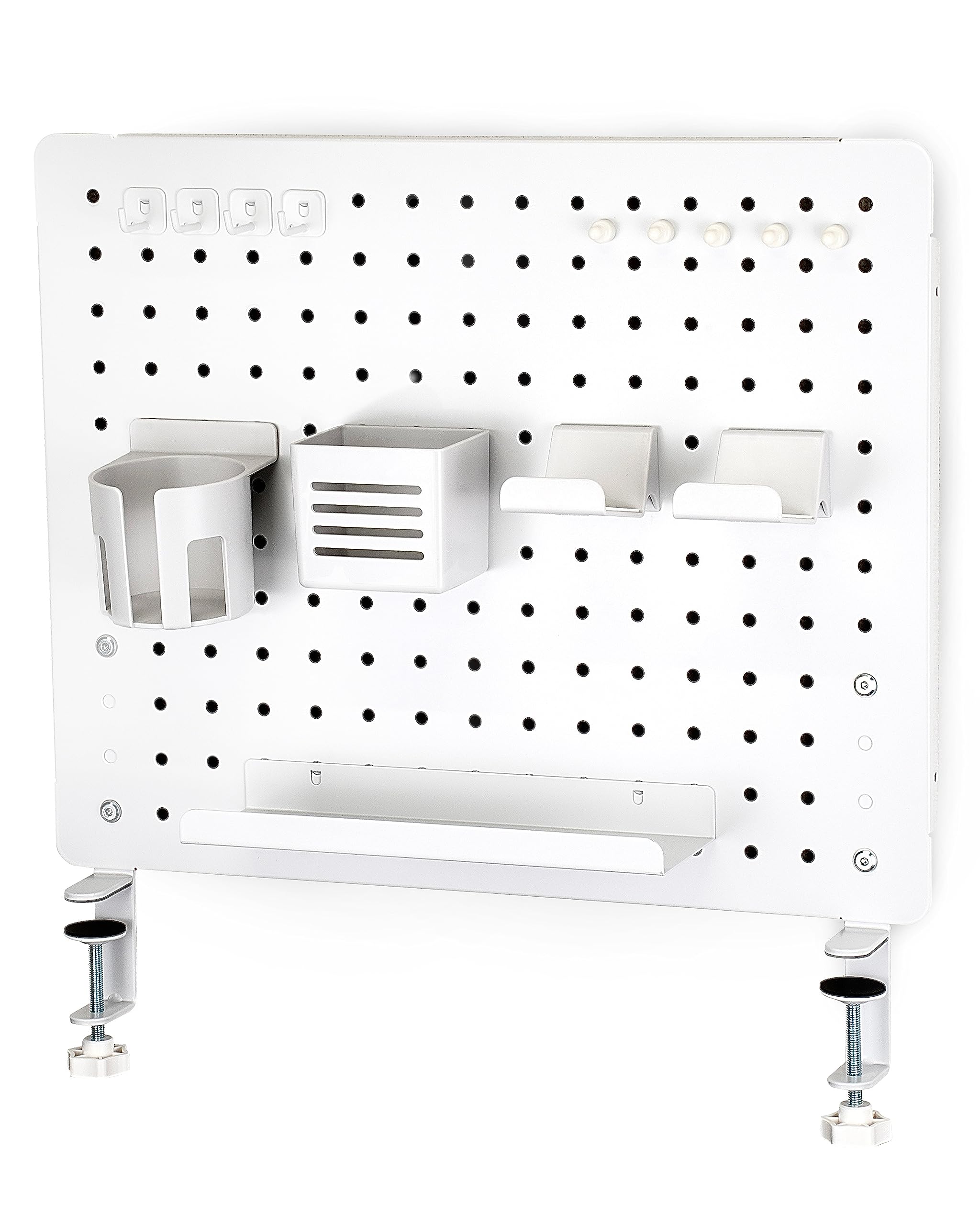 EastForce ペグボード デスクパネル (ホワイト, 大) マグネット対応 ゲーミング パネル 卓上収納 フック トレー付き クランプ式 有孔ボード商品画像