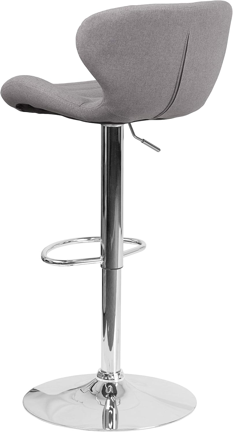 Flash Furniture 2 Pack Contemporary Gray Fabric Adjustable Height Barstool with Curved Back and Chrome Base: Furniture & Decor