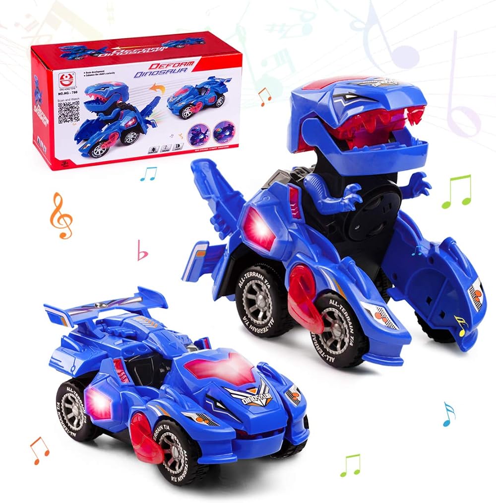 Highttoy Transforming Dinosaur Car Toy Blue 3-7 Years Lights Music 2 in 1