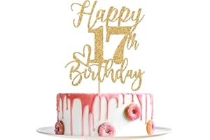 YOTAWEBERY Happy 17th Birthday Cake Topper, 17th Birthday Decorations, Cheers to 17 Years, Hello 17, 17th Happy Birthday Party Supplies Gold Glitter