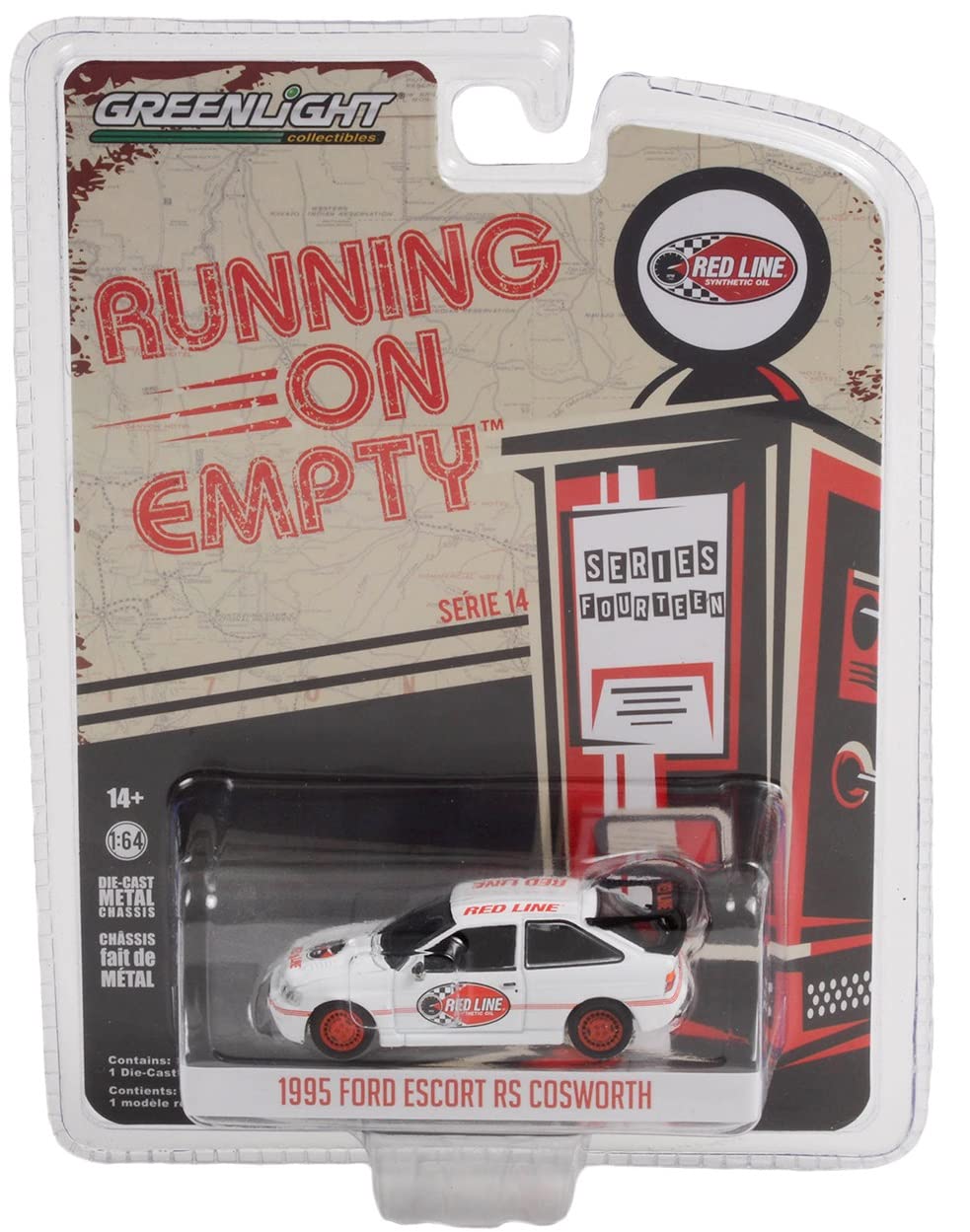 Greenlight 41140-E Running on Empty Series 14 - 1995 Escort RS Cosworth - Red Line Synthetic Oil 1/64 Scale Diecast