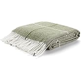 Arus Acrylic Highlands Collection Queen Size Tartan Plaid Design Throw Blanket Green Stripes, 60x80 inches