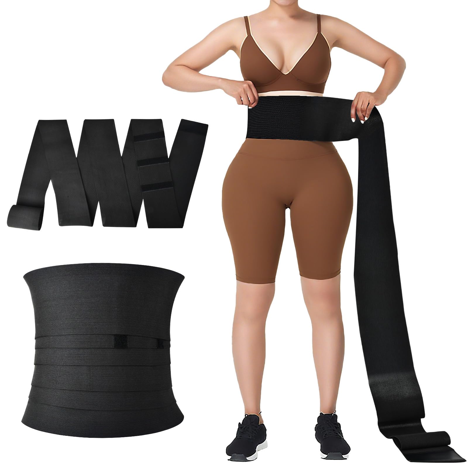 Photo 1 of Lisacool Waist Trainer for Women Stomach Bandage Wrap Waist Band Long Torso Tummy Wraps Belly Body Shaper Waist Trimmer Belt Black