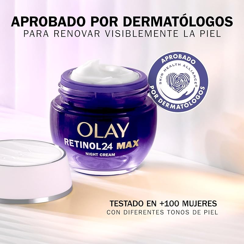 Retinol 24 MAX* Creme Facial Hidratante para a Noite, Cuidados de Pele com Vitamina E Antioxidante, +40%* Glicerina. Cuidados de Pele Noturnos Bem-Envelhecidos: Suaviza, Renova e Hidrata, 50 ml