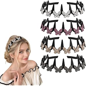 4Pcs Wavy Crystal Headband Butterfly,Butterfly Crystal Headband for Women Non Slip,Wave Rhinestone Headbands for Women's Hair