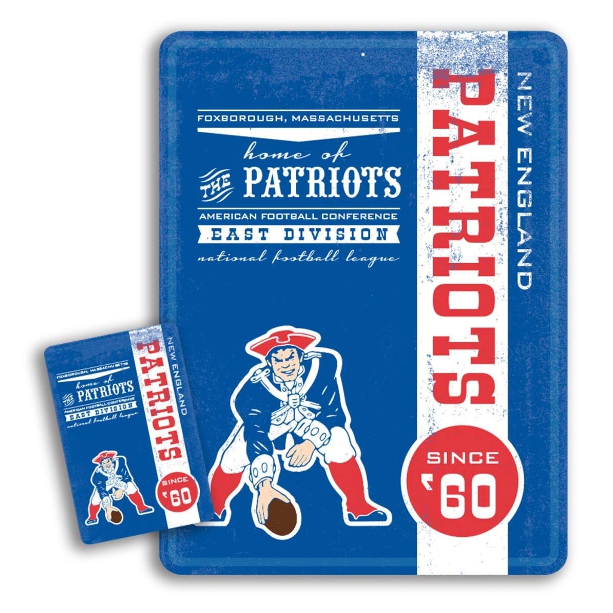 Pro Specialties Group NFL New England Patriots 16" x 12" Tin Sign for Sports Fan Game Room - Bonus Magnet