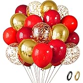 100pcs12-inch red and gold confetti balloon set, red and gold latex balloons for decorating business events, formal dinners, weddings, birthday parties, graduation celebrations and more