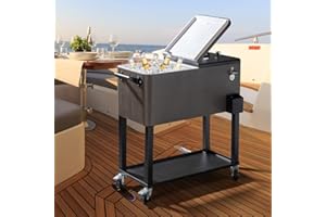 SSLine Portable Rolling Patio Cooler Ice Chest with Wheels Outdoor Cold Drink Beverage Bar Cart with Storage Shelf & Bottle Opener Home Deck Backyard Party Cooler Tub Trolley Cart