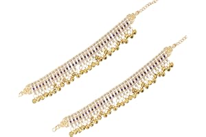 Ethnic Traditional Indian Statement Fashion Gold Kundan Ghungroo Pearl Beads Payal Anklets Women Blue