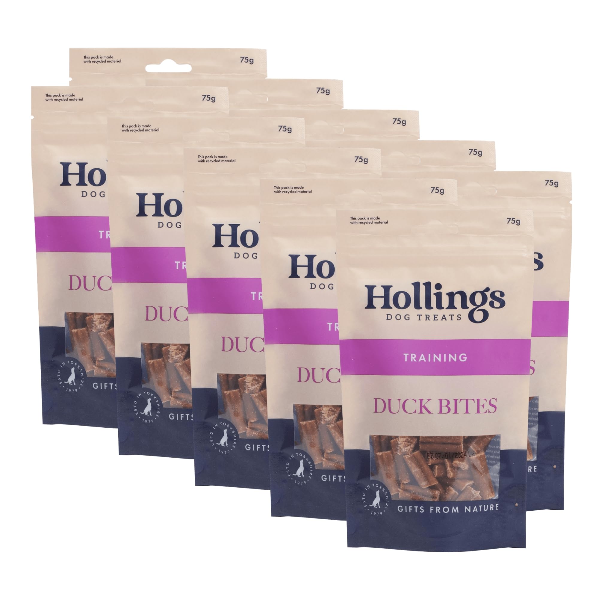 Hollings Duck Bites Dog Training Treats, Delicious Duck Treats for Adult Dogs, High in Protein & Made with 100% Natural Ingredients 75g (Pack of 10)