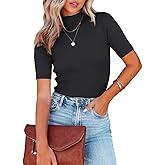 Nutssfiree Women Tops Dressy Casual Mock Turtleneck Short Sleeve Ribbed Business Work Shirts Blouses